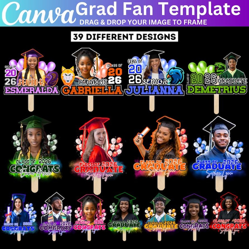 35+ Graduation Fan 2026 Canva Editable Template Bundle, Grad Fan Paddle ...