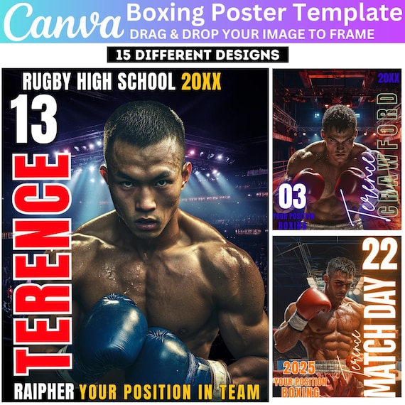 Boxing Poster Canva Editable Template, Boxing Poster Design, Personalized Gifts, Canva Senior Night Gift, Sport Photo Gift,  Design Poster