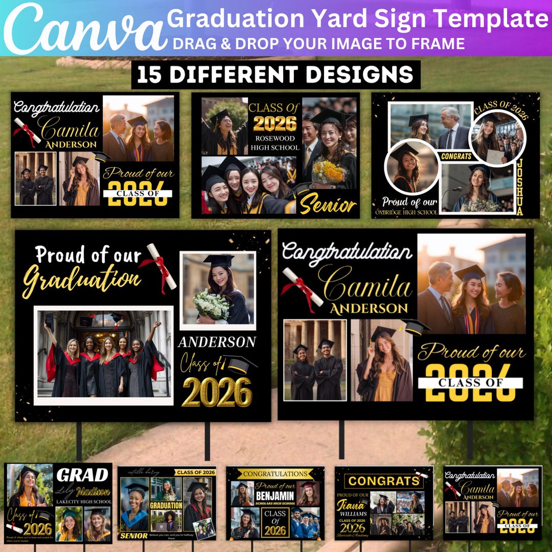 15 Graduate Yard Sign Bundle, Graduation Canva Editable Template ...