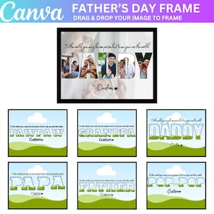 Modelo editável personalizado do Daddy Canva, moldura de foto do papai, impressão de fotos do papai, colagem de fotos do papai editável, presente de dia dos pais, presente do vovô
