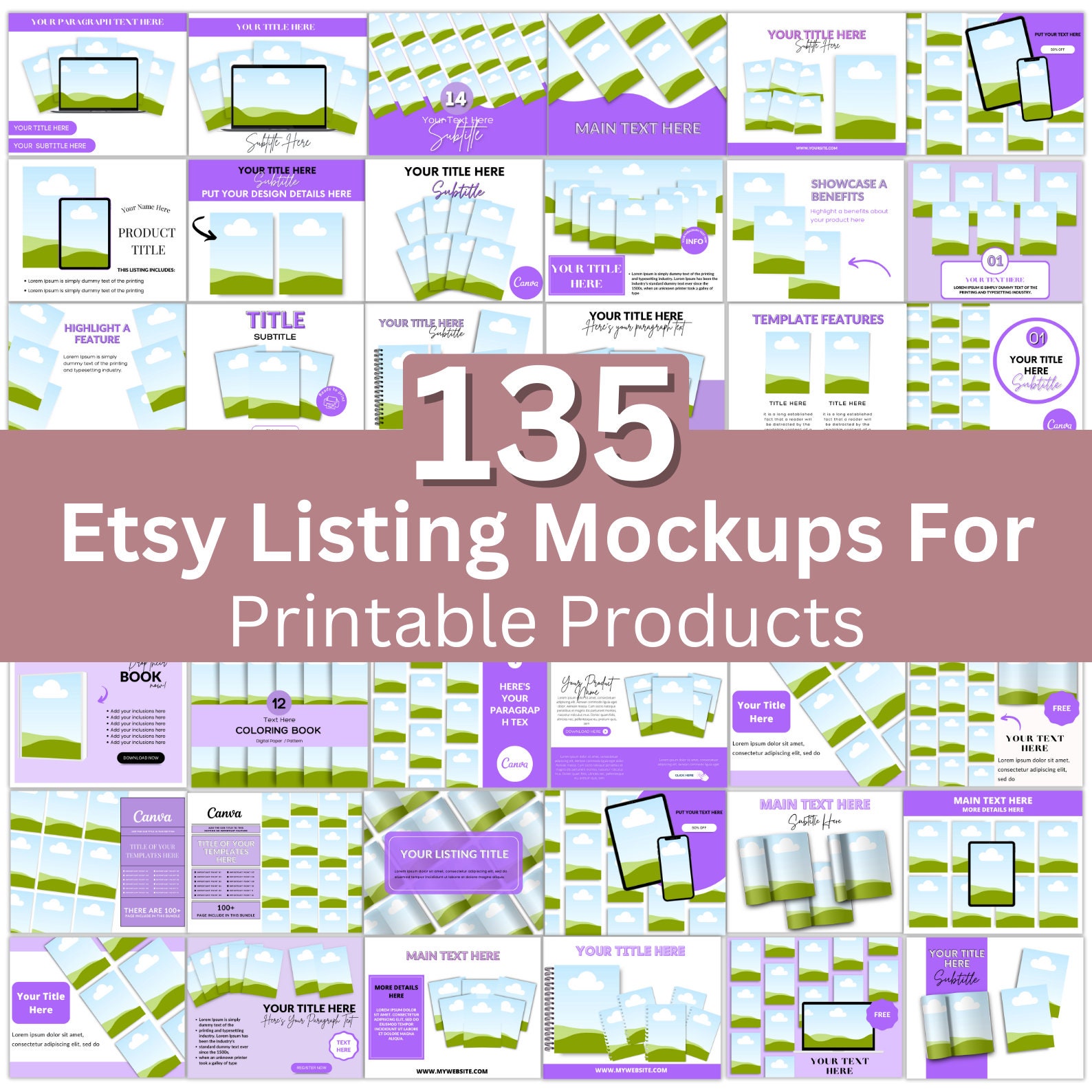 135 Etsy Listing Mockup Canva Editable Templates Bundle, Etsy Mockup Planners Journal, Drag and Drop Mockups, Digital Product Mockup