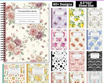 40+ Composition Notebook Covers Bundle, Editable Canva Notebook Cover Templates, Back to School Journal Covers, Printable Notebook Covers