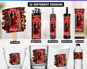 Adult birthday Party Favor Bundle, Red Birthday Party Designs, Lighter, Backwood, Styrofoam Cup Shot Glass Party Bucket, Cigar Custom Label