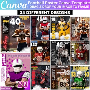 Modelo editável de pôster de futebol Canva, modelos de fotografia esportiva, banners para noite de formatura, modelo de pôster esportivo Canva, download instantâneo