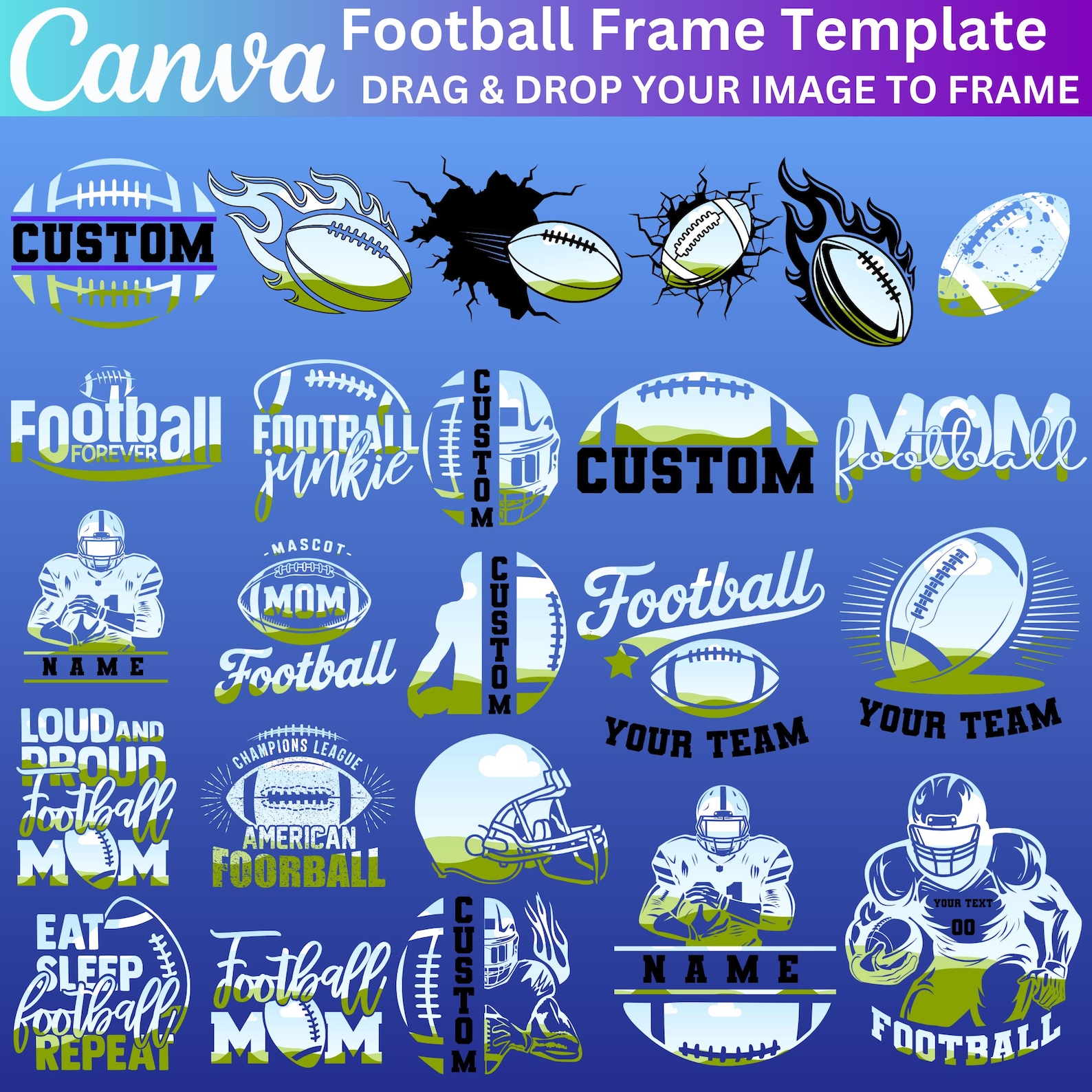 70+ Football Frames Canva Template Mega Bundle, Football Season ...