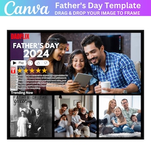 Dadflix Canva bearbeitbare Vorlage, glücklicher Vatertag Vorlage, Dadflix Film Fotocollage, Geschenk für Opa, Vatertagsgeschenk