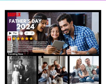 Plantilla editable de Dadflix para Canva, Plantilla de Feliz Día del Padre, Collage de fotos de la película Dadflix, Regalo para el abuelo, Regalo del Día del Padre