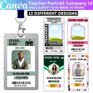 12 Teacher ID Card Canva Editable Template, Name Teacher ID Badge, Customizable ID Card Template, School and Homeschool Custom id Card Canva