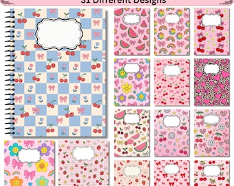 30+ Composition Notebook Covers, Editable Canva Coquette Bows Notebook Cover Template, Back to School Journal Cover Printable Notebook Cover