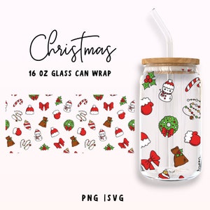 16oz Christmas Libbey Glass, Christmas Libbey Can Wrap svg, 16oz Christmas Cookies, Happy Christmas Svg, Full Can Wrap, Christmas svg
