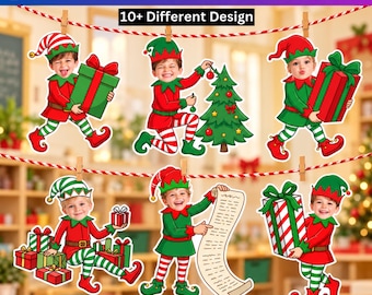 10+ Christmas Elf Add Face Bundle, Elf Yourself Photo Craft, Kids Holiday Activity, Christmas Classroom Decor, Digital Download