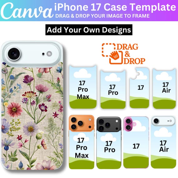 iPhone 17 Case Canva Template Bundle, Canva Editable iPhone 17 Case, Pro Max, Pro, Air & Standard Sublimation Blank Template, DIY Phone Case