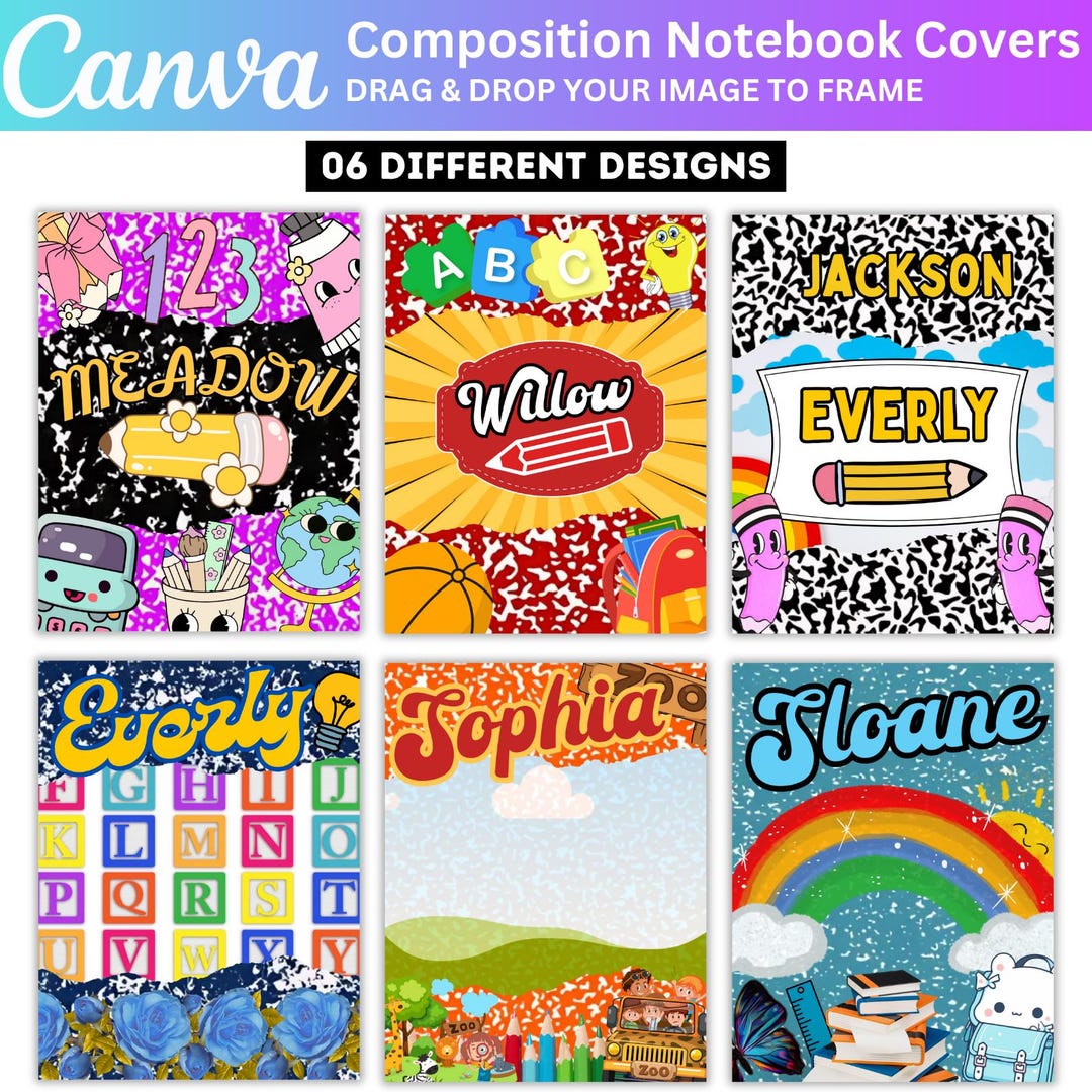 06 Composition Book Cover Template, Editable Canva Composition Notebook ...