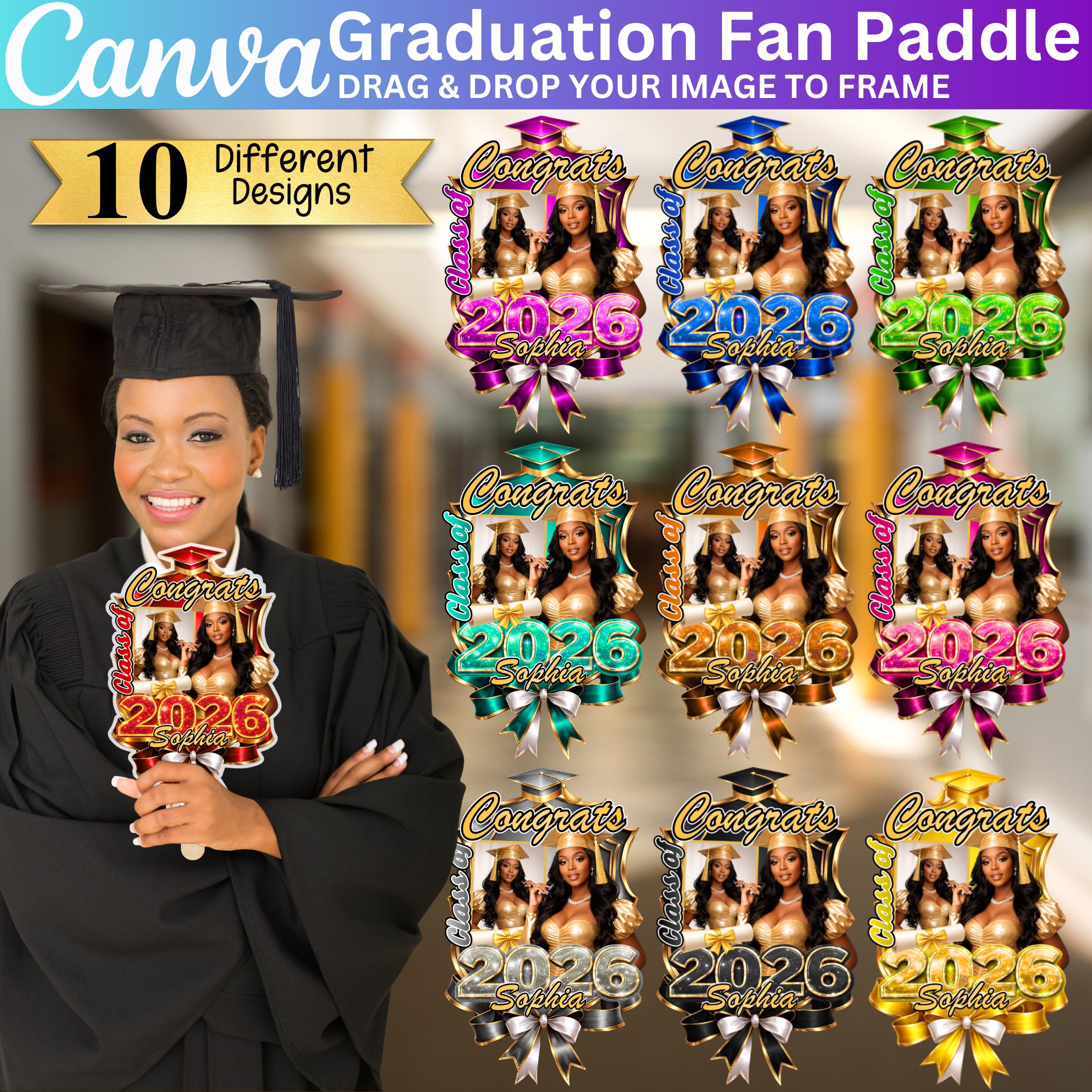 10 Grad Fan Paddle Canva Editable Template, Custom Paddle Fan, Class of ...
