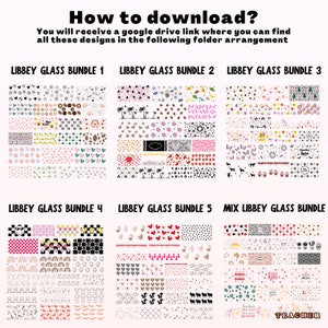 K&ouml;nnte beinhalten: Ein digitaler Download von f&uuml;nf Bundles mit druckbaren Designs zur individuellen Gestaltung von Libbey-Glasbechern. Jedes Bundle enth&auml;lt eine Vielzahl von Mustern, darunter Herzen, Blumen, Tiere und geometrische Formen. Die Designs sind perfekt, um Ihrem Glasgeschirr eine pers&ouml;nliche Note zu verleihen.