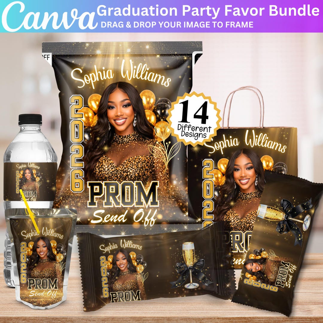 Prom Sweet Package Golden Prom Send off Treat Template, Canva Editable Prom Party Favor ...