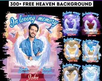 In Loving Memory Canva Pacchetto modificabile, oltre 300 sfondi gratuiti per il paradiso, funerali e celebrazione della vita, maglietta In Loving Memory Sublimazione