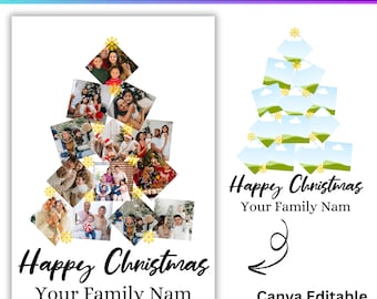 Christmas Family Tree Card Canva Template, Christmas tree Photo Collage, Christmas Holiday Card Photo Collage, Modern Minimalist Card