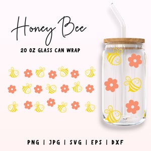 20oz Honeycomb Libbey Glass Can Svg, Bee Glass Can Wrap, Honeybee Floral  Wrap, Bee and daisy Libbey glass svg, Daisy svg files for Cricut