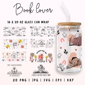 Libro Libbey Glass Wrap SVG, 16oz & 20oz Book Lover Libbey Glass, Mi fin de semana está completamente reservado, Floral Book Can Glass Wrap, Lectura de cristalería