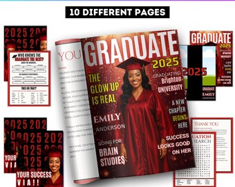 Graduation Activity Booklet Editable Canva Template, 2025 Senior GRAD Magazine Booklet, Maze Graduation Party, Crossword Reflection Pages