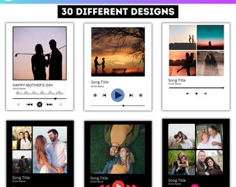 Modèle de cadre modifiable Canva pour lecteur de musique, affiches de cartes de lecteur de musique, chanson photo personnalisée Canva, facile par glisser-déposer, téléchargement numérique