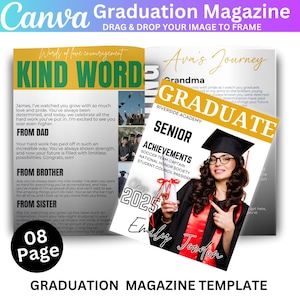 Graduation Magazine Canva Editable Template, Senior 2025 Graduation Invitation, Senior Magazine Template, Free Magazine Cover Digital Design