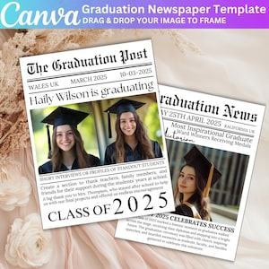 Canva Graduation Party Invite Newspaper Template, Graduation Newspaper For Photoshoot, Editable Newspaper Graduation Canva Template