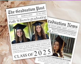 Canva Graduation Party Invite Newspaper Template, Graduation Newspaper For Photoshoot, Editable Newspaper Graduation Canva Template