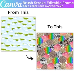 Bleach Effect Distressed Edge Canva Editable Frames Bundle, Fill Your Own Paint Splash, Canva Drag and Drop Photo Paint Splatter Canva Frame