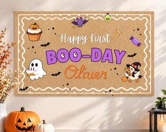 Happy First Boo Day Halloween Banner Template, Editable Canva Halloween Banners, Printable Spooky Banner Decorations, Digital Download