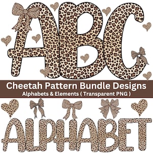 Leopard Doodle Letters Alphabet PNG Bundle, Cheetah Handritade Doodle Letter Designs, Alpha Set Designs PNG, Digital Nedladdning