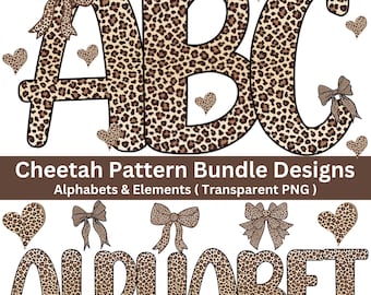 Leopard Doodle Letters Alphabet PNG Bundle, Cheetah Hand Drawn Doodle Letter Designs, Alpha Set Designs PNG, Digital Download