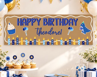 Happy Birthday Banner Template, Editable Canva Boy Theme Birthday Banner, Custom Birthday Sign, DIY Birthday Decor, Digital Download