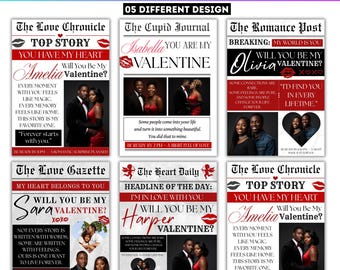 05 Valentine’s Cupid Post Newspaper Template, Will You Be My Valentine Newspaper Canva Editable Template, Valentine’s Day Printable, Digital