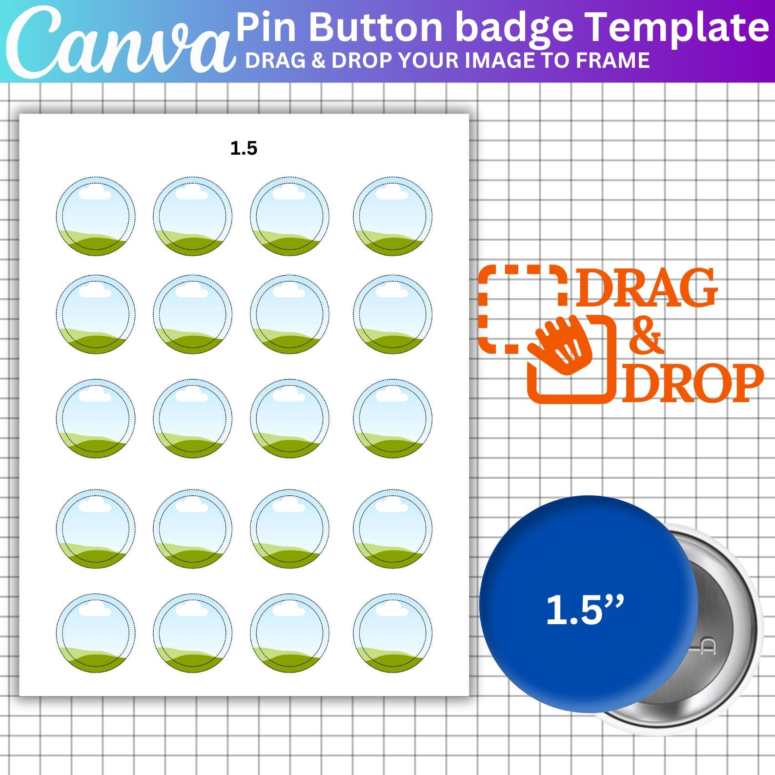 Pin Button Canva Template Bundle, Editable Blank Pinback Button, Button ...