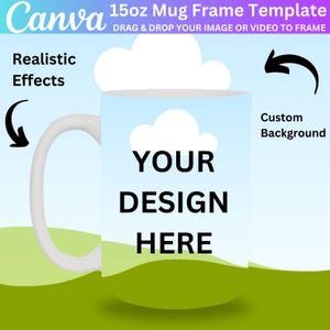15oz Mug Canva Editable Mockup, Drag and Drop Mug Mockup, 11oz Mug Mockup Template, White Mug Mockup, Coffee Mug Mockup, Digital Download