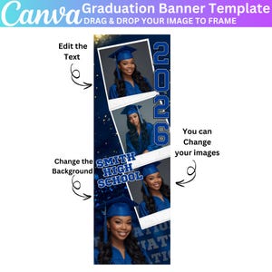 03 Graduation Banner Canva Editable Template, Class of 2026 Celebration, Blue Graduation Banner for Grad Parties, Large Format Grad Banner image 5