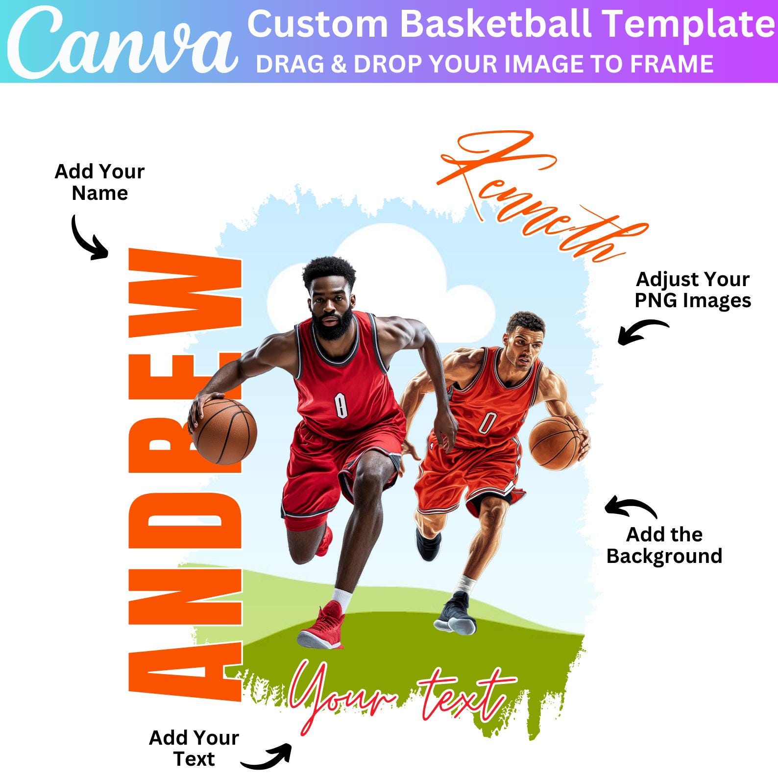 Basketball Editable Frame Basketball Canva Frame Editable Template, Basketball Frame Design ...
