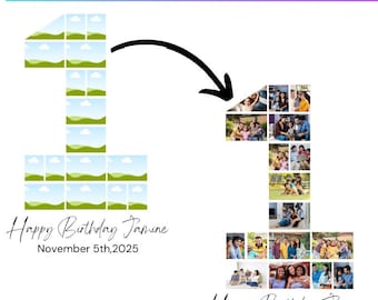 Custom 1 Number Picture collage, Canva Template, 1st Birthday Photo Poster Template, Canva Frame Template, Drag and Drop Canva Template