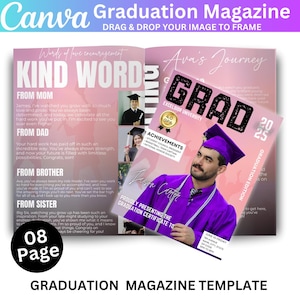 Graduation Magazine Canva Editable Template, Senior 2025 Graduation Invitation, Senior Magazine Template, Free Magazine Cover Digital Design