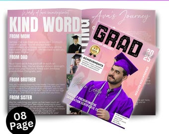 Graduation Magazine Canva Editable Template, Senior 2025 Graduation Invitation, Senior Magazine Template, Free Magazine Cover Digital Design