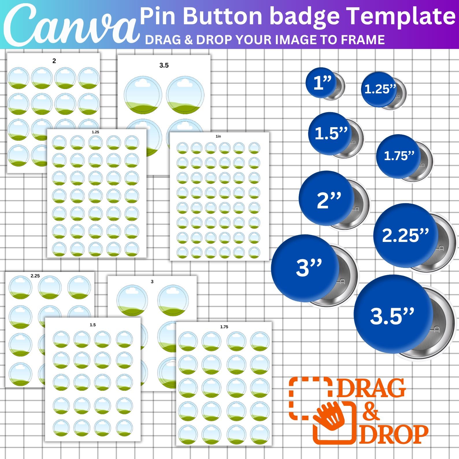 Pin Button Canva Template Bundle, Editable Blank Pinback Button, Button ...