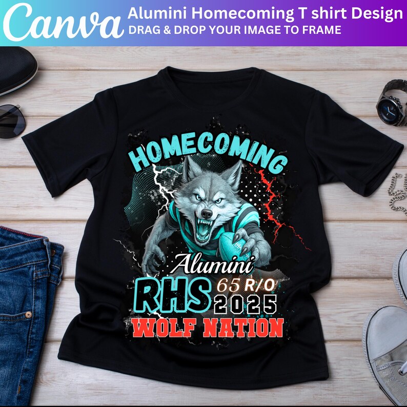 Rhs Wolves Alumni Team Spirit Football Template Bundle, Canva Editable Football T ...
