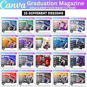 25 Graduation Magazine Canva Editable Mega Bundle, Senior 2025 Graduation Invitation, Senior Magazine Template, Free Magazine Cover Digital