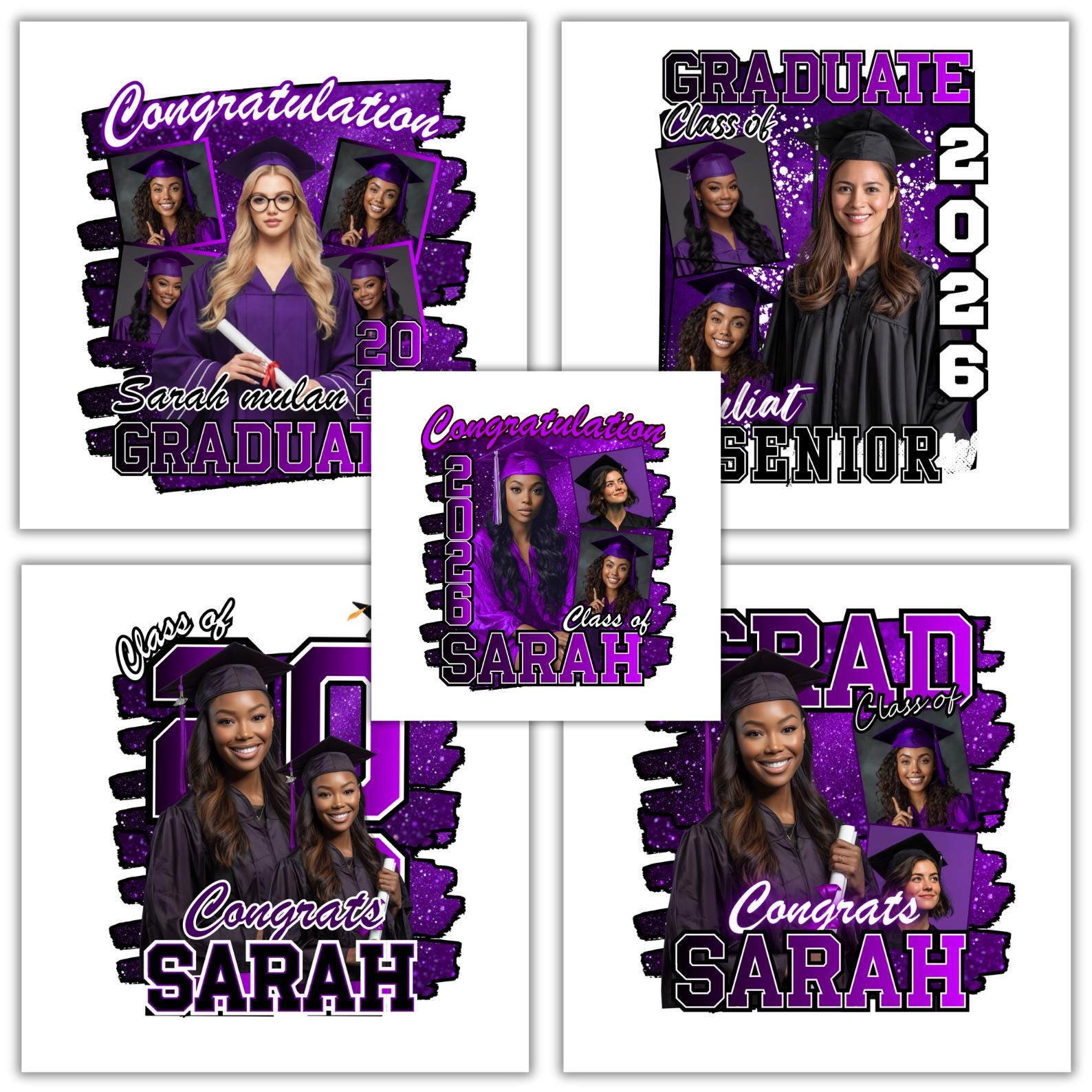 10 Purple Grad Fan Canva Editable Template, Custom Graduation Paddle ...