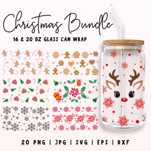 20 Envoltório de lata de vidro Libbey de Natal Svg, Pacote de lata de vidro de Natal, 16oz e 20oz Envoltório de Natal Svg, Natal svg, Pacote de Natal Svg