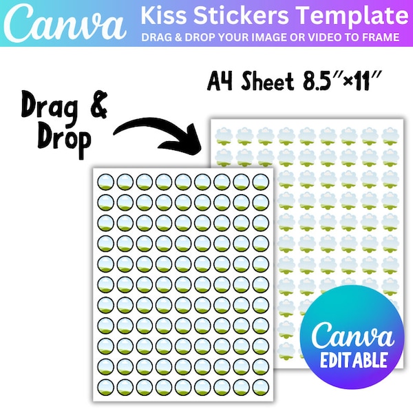 Kiss Sticker Template,Diy Packaging Template, Party template, Editable sticker template, mini kiss wrapper, Canva editable