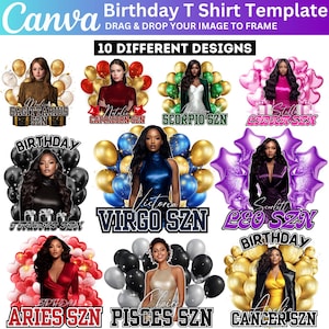 Birthday Party Canva Designs For T-shirt, Birthday Zodiac Bootleg, Birthday Design Templates Bundle, Styrofoam Cup, Birthday Queen sticker