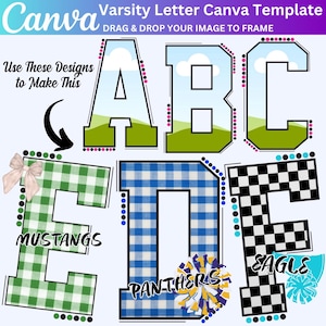 Canva Editable Sports Alphabet Template, Varsity Letter Canva Frames, Varsity Alphabet Canva Frame,  College Letters Canva, Varsity Alphabet